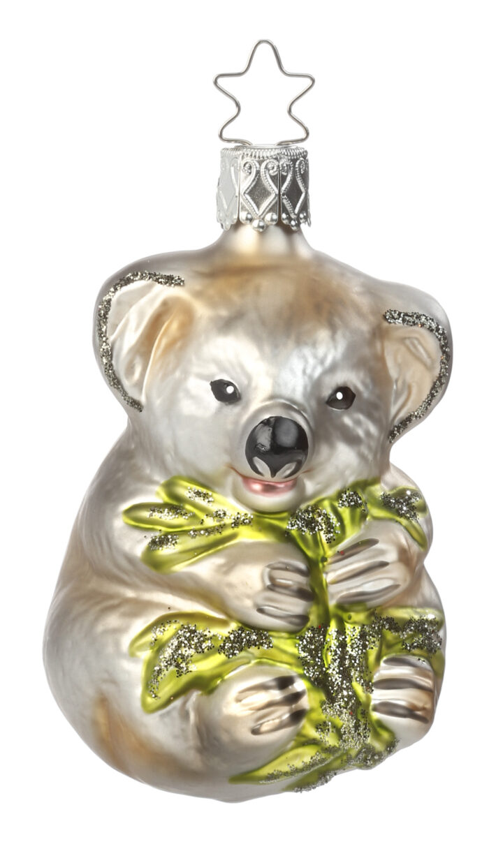 Glasfigur für Weihnachtsbaum Koala mit Tannenzweig