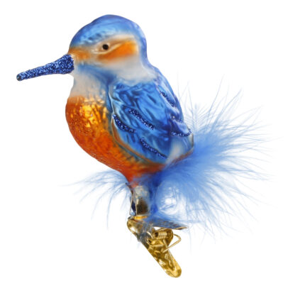 Christbaumschmuck Figur Eisvogel in blau und orange mit Feder