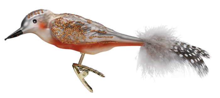 Christbaumschmuck Figur Vogel grau mit grauer Feder