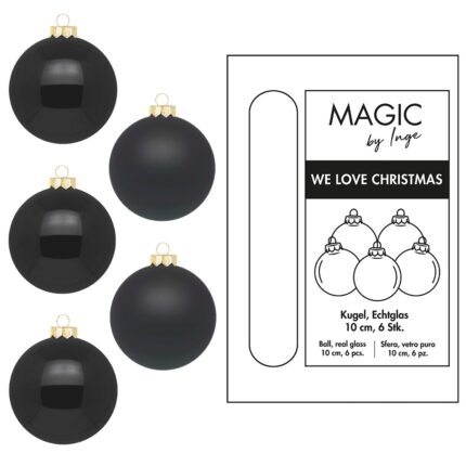 Weihnachtsbaumschmuck Echtglas schwarz sechs Stueck