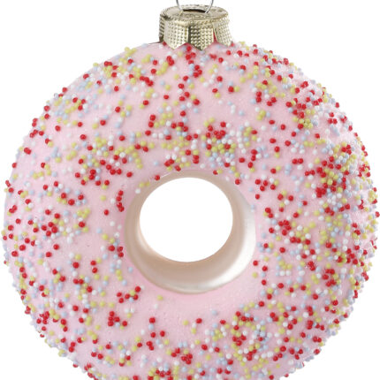 Weihnachtsbaumschmuck Glasfigur rosa Donut mit Perlenglasur