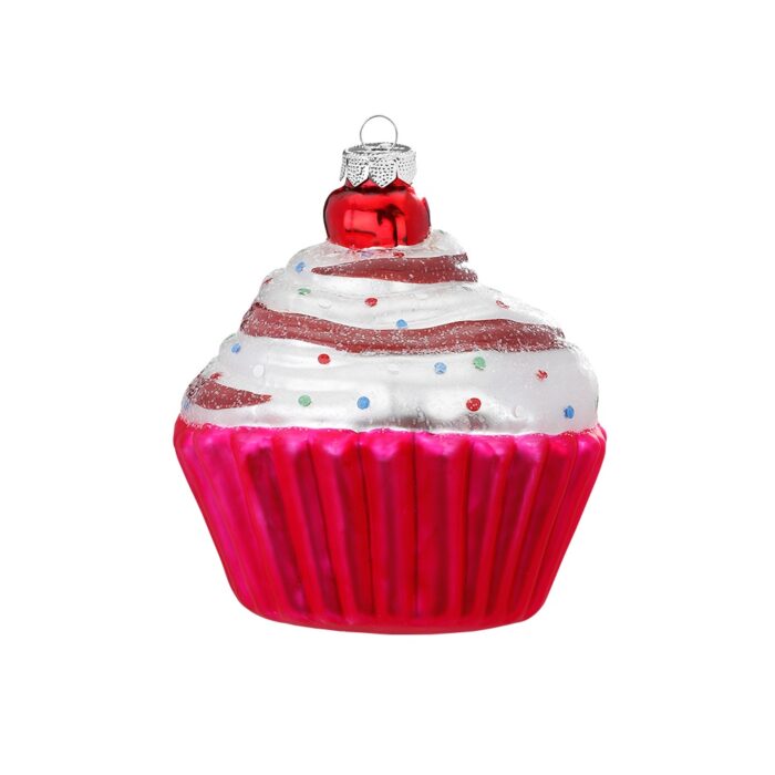 Weihnachtsbaumschmuck Glasfigur Muffin mit Zuckerglasur