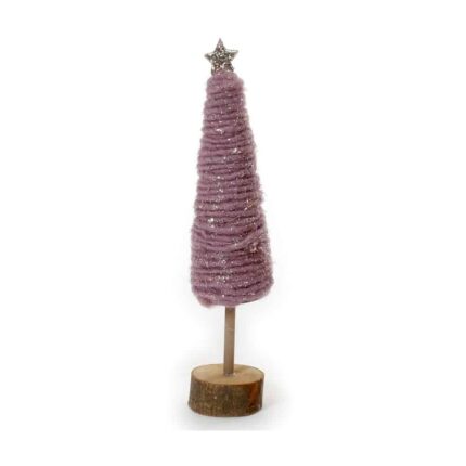 Lila Weihnachtsbaum aus Wolle und Holz mit goldenem Stern