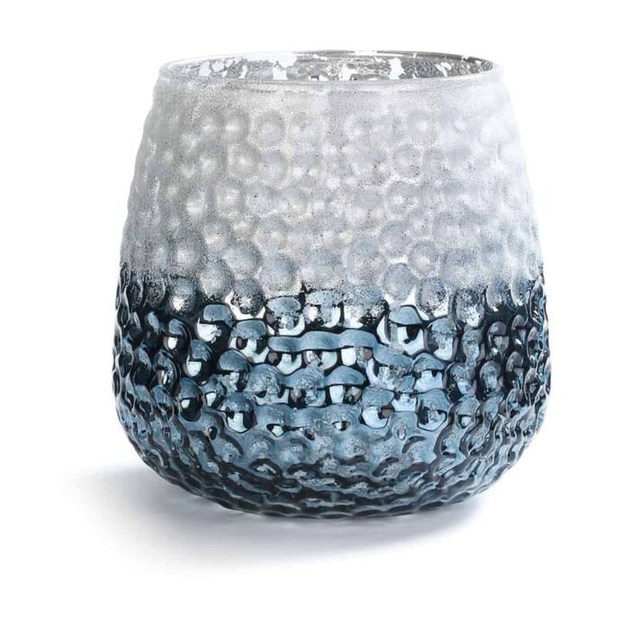 Teelichtglas Dekorationsglas in blau weiß