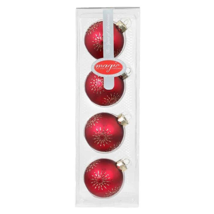 Christbaumkugeln in dunkelrot (rot) und mit Sternen als Muster