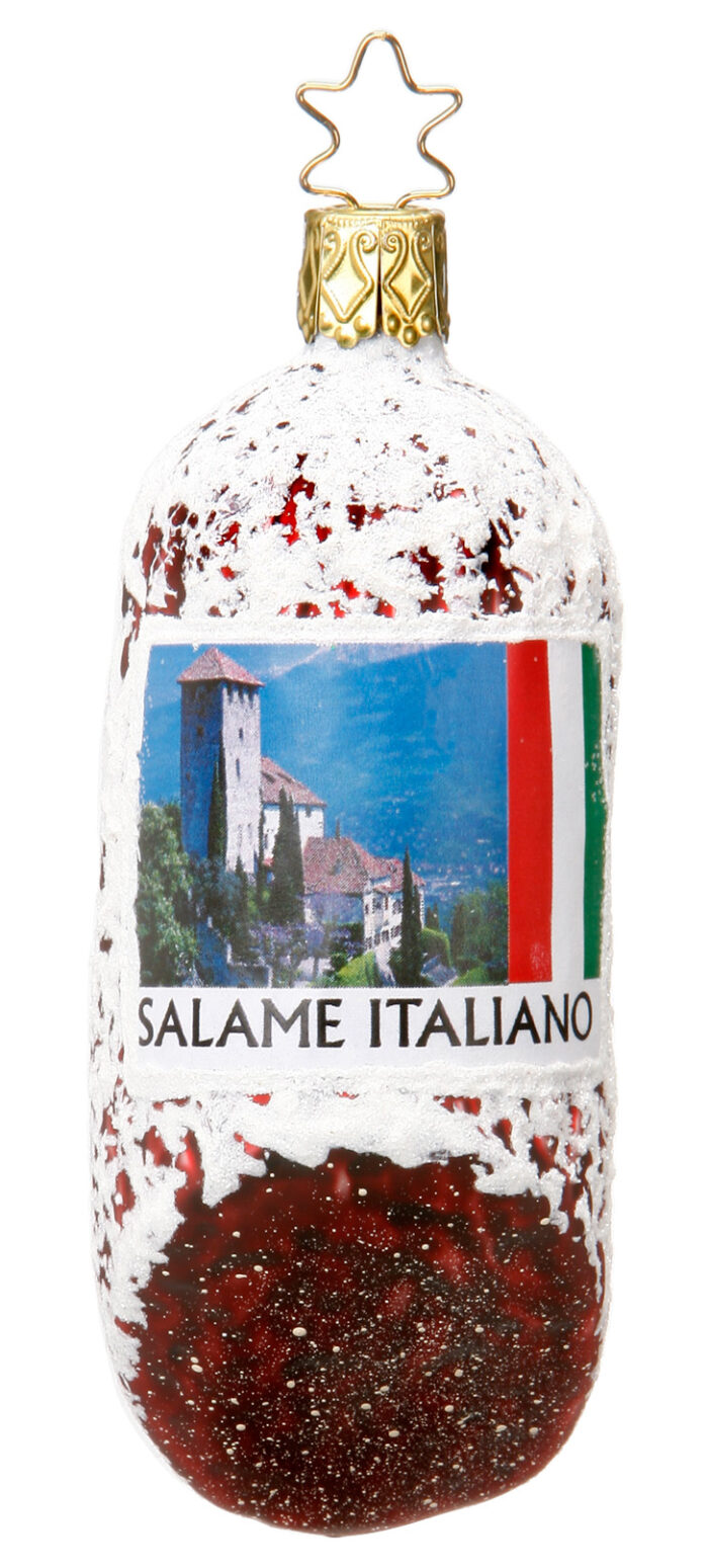 Weihnachtsbaumflasche einer italienischen angeschnittenen Salami